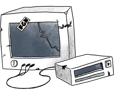Illustration: Ein alter Fernseher und ein VHS-Player